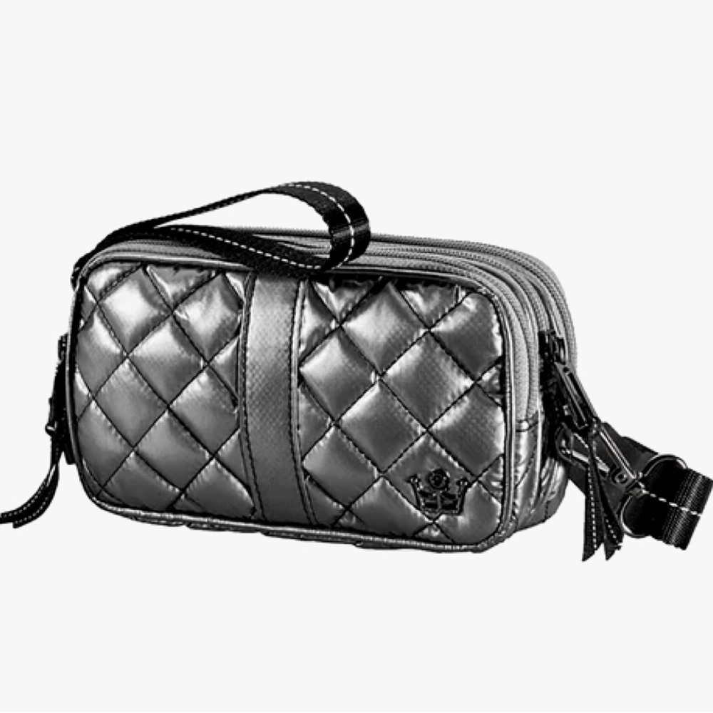 Oliver Thomas Quilted Metallic Silver Crossbody Bag